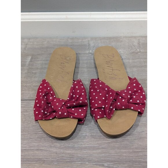 Blowfish Malibu Flat Slip On Sandals Womens Red White Stars Bow Beach Sz 9/9.5 - Picture 1 of 12